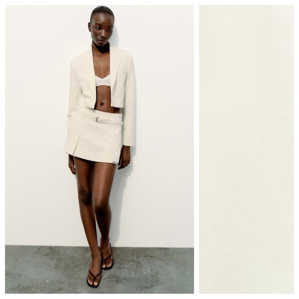 NWT. Zara Oyster White Viscose Blend Cropped Blazer. Size XXL.